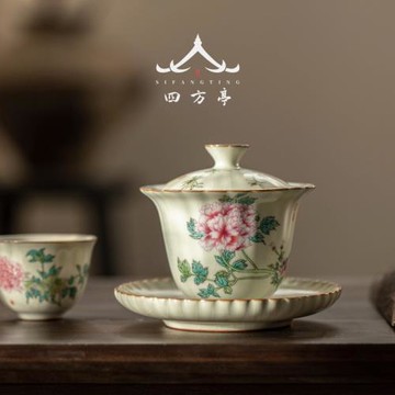 汝窯蓋碗女士茶具高顏值三才茶碗茶杯帶蓋大號功夫家用單個高檔