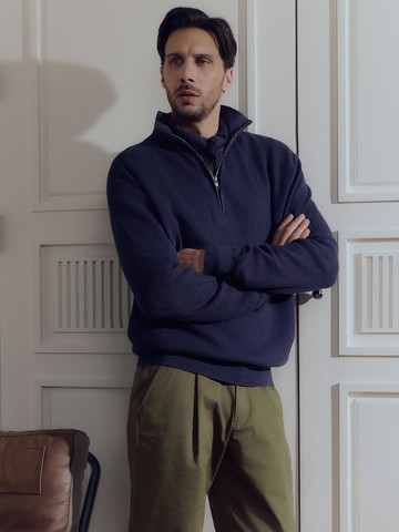 Mercerized Cotton Half-Zip Knit Sweater