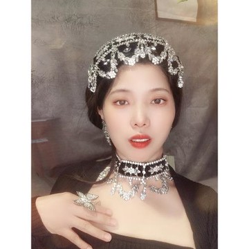 雕花流蘇顱頂復古寬邊水晶發飾