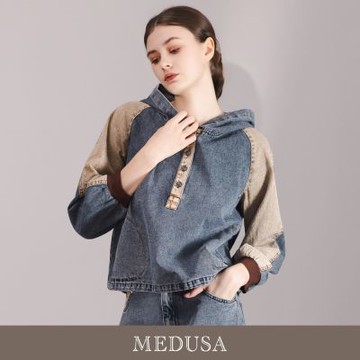 現貨【MEDUSA 曼度莎】日系刷色牛仔休閒上衣（M-XL）｜女休閒上衣 牛仔上衣 連帽上衣