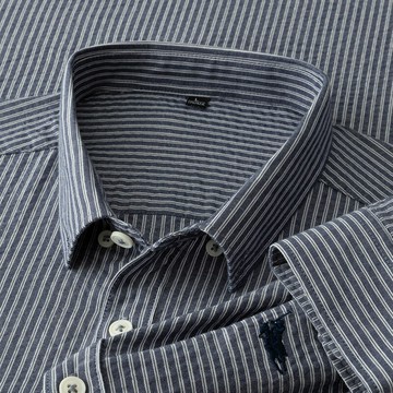 【新款熱賣】男士長袖襯衫豎條紋潮流保羅純棉襯衫春秋新款寸衫長袖襯衣男上衣