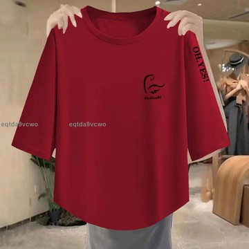 💯臺灣出貨💯【687次回購】女寬鬆顯瘦中老年女裝圓領t恤春夏新款七分袖韓版洋氣寬鬆遮肉上衣體恤衫潮