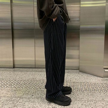 Blie 西裤男 裤子 長褲 休閒褲 直筒褲港風垂墜感拖地西裝褲男春秋季寬松條紋直筒長褲子高街韓版休閑褲 男生褲子 西褲