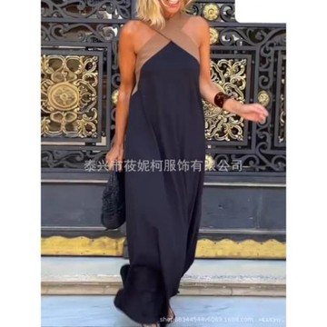 2025夏季新款跨境女裝亞馬遜速賣通外貿短袖長裙性感美連衣裙