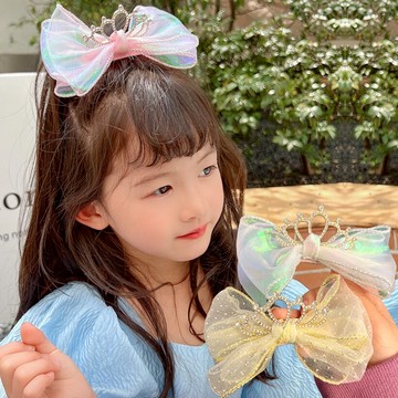 小女孩韓版洋氣發夾兒童夾子頭飾寶寶人魚公主大號蝴蝶結皇冠發卡