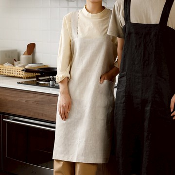 日本 霜山 日式背掛交叉式圍裙附雙口袋(加長款/長89cm) - 象牙白