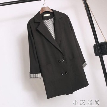 中長款小西裝外套女士寬鬆大碼數顯瘦韓版bf風黑色休閒西服薄款 【麥田印象】