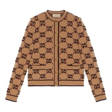 (WMNS) Gucci GG Wool Boucle Jacquard Cardigan 'Camel Brown'