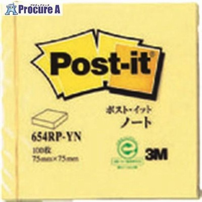 3M ポスト・イット 75X75mm 100枚入り イエロー  ▼542-1560 654RP-YN  1パック