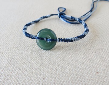 本命年【歲歲平安】冰藍雪花棉翡翠絲光編織手鍊*SS20*招財避邪