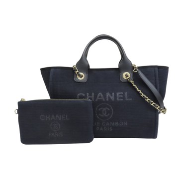 CHANEL 香奈兒 黑色 帆布 Deauville 沙灘包 手提包 AS3257 【二手名牌BRAND OFF】