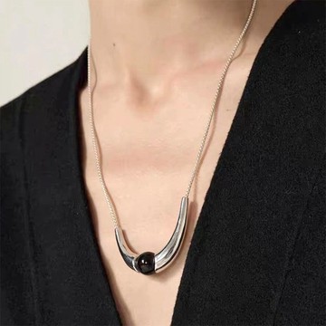 飾品 項鍊 黑瑪瑙項鍊 毛衣鏈 鎖骨鏈 純銀項鍊 長項鍊 穿搭配件 Y2K 歐美風 544