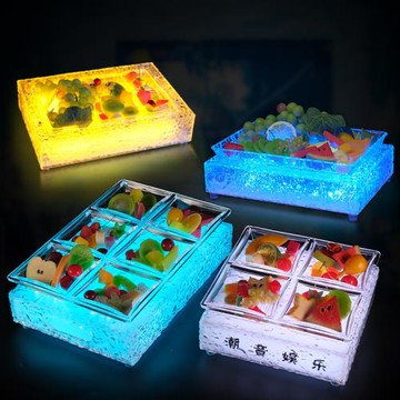 酒吧LED發光冰封紋果盤專用亞克力小吃盤子清吧果盤架ktv果盤碟