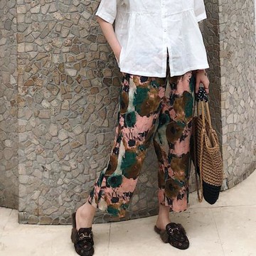 2025春夏新女名族風大碼薄款棉麻亞麻苧麻寬松顯瘦九分褲直筒褲