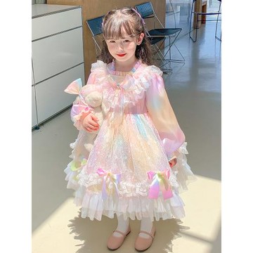 2024新款女童洛麗塔連衣裙春裝Lolita蘿莉艾莎公主裙甜美彩色紗裙