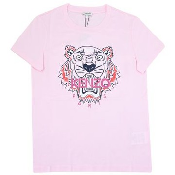 KENZO 經典虎頭圖案撞色棉質短T恤(淺粉)