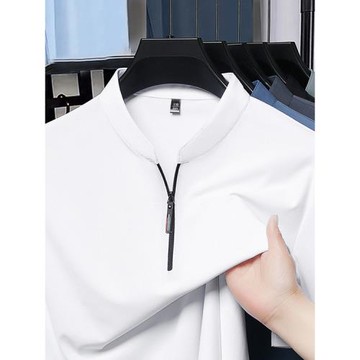 (免運)海外訂單尾貨半袖男士夏季半拉鏈立領無痕polo衫休閑冰絲短袖T恤