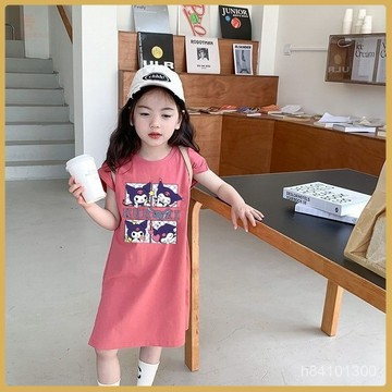 爆款熱推💖全臺免運 女童卡通夏裝2024T恤兒童韓版洋氣連衣裙夏季新款寶寶中長款裙子 OQOV