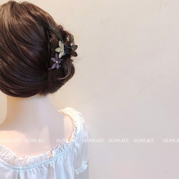 花朵發夾后腦勺抓夾韓國簡約百搭發飾水晶五瓣花邊夾鯊魚夾馬尾夾