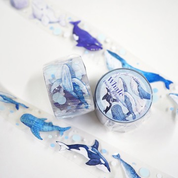 【鯨歸何處】水彩 插畫 PET膠帶 帶離型紙 手帳裝飾 海洋生物