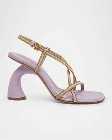 Strappy Curved-Heel Leather Sandals