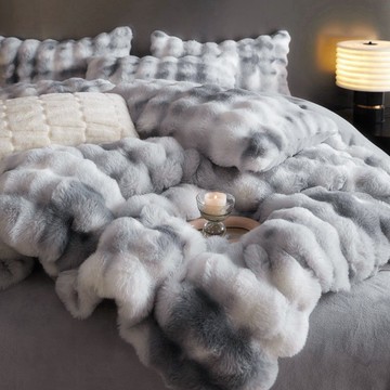A類輕奢皮草絨兔毛絨床上四件套牛奶絨床單笠加厚法蘭珊瑚絨被套4