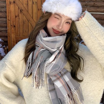 🔥3件8折🍊臺北出貨🍊可開發票輕奢韓系仿羊絨格子保暖披肩圍脖男女通用秋冬時尚百搭流蘇圍巾