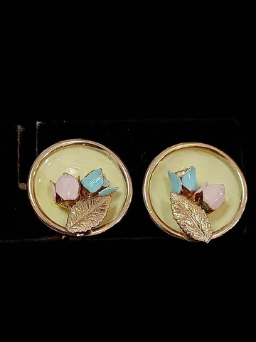 vintage jewelry  古董夾式耳環 雙色小鬱金香  680元