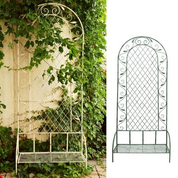 美式做舊鐵藝托盤地插爬藤支架 陽臺小鳥網格屏風薔薇花園攀爬架