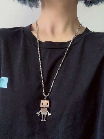 鈦鋼項鏈女不掉色機器人吊墜毛衣鏈長款百搭簡約衣服配飾掛件男潮