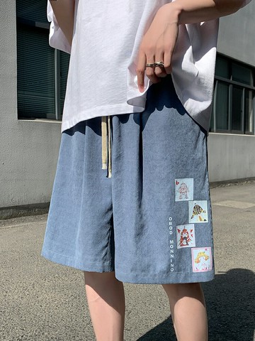 夏季短褲 男生5分寬松薄款海灘褲 外穿港風印花冰絲休閑五分沙灘褲【不二雜貨】