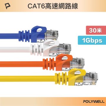 POLYWELL CAT6 高速乙太網路線 UTP 1Gbps 30M