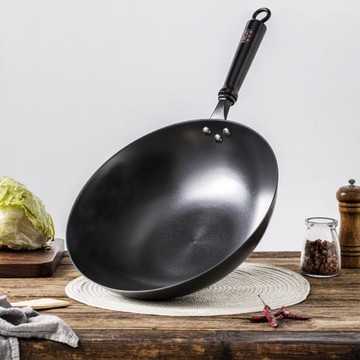 鑄味鑄鐵炒鍋煤氣灶專用不易粘鍋炒鍋圓底家用平底生鐵鍋具電磁爐