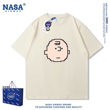 美式潮牌像素風查理布朗卡通純棉短袖t恤青少年休閑寬松半袖夏款