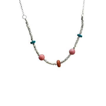 【巴黎精品】現貨+預購 925純銀項鍊松石鎖骨鍊-不規則碎銀串珠瑪瑙女飾品a1br16