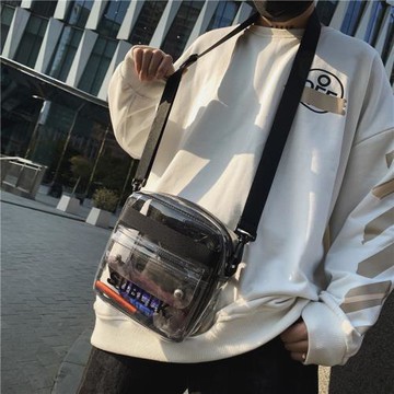 斜挎包男ins潮小包透明果凍包潮牌街頭個性挎包女斜跨工裝單肩包