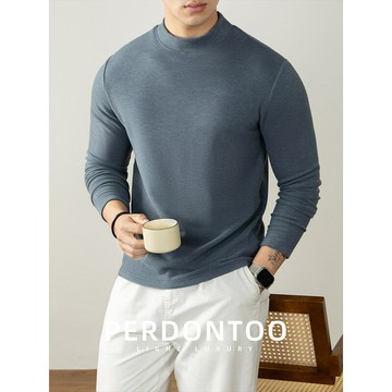 KINFLU™天然羊毛絨混紡保暖蓄熱半高領秋冬長袖T恤男打底衫