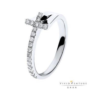 亞帝芬奇 20分 十字架造型 天然真鑽線戒 信仰經典 14K