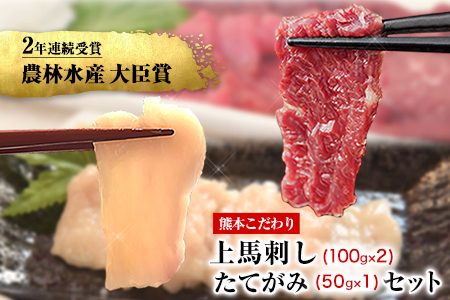 馬刺し 上赤身 ブロック 国産 熊本肥育 冷凍 生食用 たれ付き(100g×2)＋たてがみセット(50g×1) 肉 絶品 牛肉よりヘルシー 馬肉 平成27年28年 農林水産大臣賞受賞 葦北郡　津奈木町《90日以内に順次出荷(土日祝除く)》