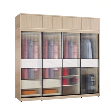 文創集 維爾泰8.1尺岩板鋁框玻璃加高衣櫃組合(吊衣桿x5＋二抽屜)-242x60x236cm免組