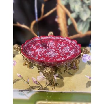 復古歐式果盤純銅天使托陶瓷果碟家居桌面擺件喬遷禮品客廳裝飾品