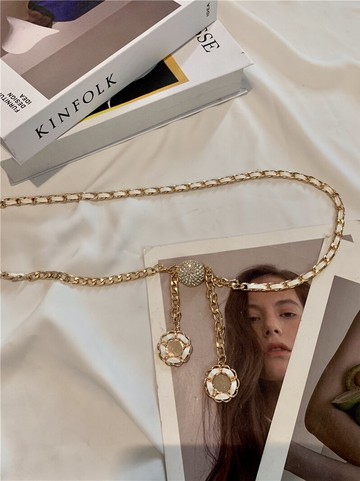 網紅金屬編織鏈條女水鉆時尚百搭腰帶連衣裙襯皮帶腰鏈裝飾