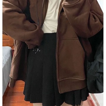雨菲|免運 美式棕色秋冬新款連帽開衫拉鏈衛衣女oversize美拉德穿搭拉鏈外套 VOXA