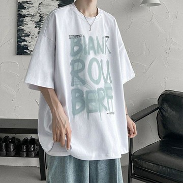 純棉短袖 吸汗透氣  夏季純棉短袖恤男新款寬鬆潮牌體恤男潮流港風休閒上衣男0615
