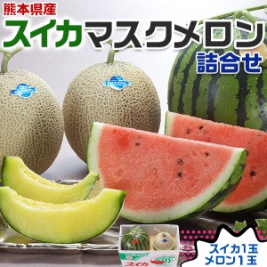 スイカ・マスクメロン 詰め合わせ 熊本県産 1箱スイカ1玉（4.5kg） マスクメロン1玉（1.5kg）セット ｜化粧箱入り 贈答用 ギフト