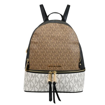 MICHAEL KORS Rhea 撞色MK印花PVC雙層後背包.黑/咖