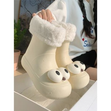細細條 親子戶外防滑保暖加絨雪地靴冬季ins搞怪大眼睛防水棉鞋女