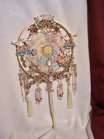 免運/ 可開票 快速出貨 團扇結婚新娘古風中式婚扇高級秀禾成品金色手工diy材料包喜扇