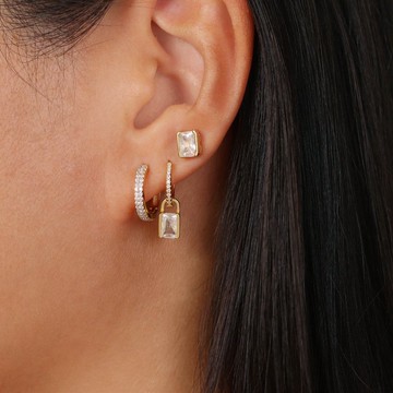 s925銀歐美高級感復古氣質新潮綠色幾何個性小眾輕奢鋯石耳環