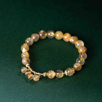 金髮晶8mm鍍金手鍊| 天然水晶手鍊客製化禮物